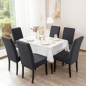 ieftine Husa scaun de sufragerie-husă pentru scaune de sufragerie husă elastică pentru scaun, moale, uni, roșu visiniu, culoare solidă, rezistentă, lavabilă, protectie de mobilier pentru petrecere în sufragerie