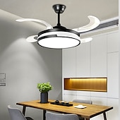 baratos Candeeiros Ventoinhas de Teto-Ventilador de teto com luzes 147&quot; led regulável 3 cores 6 velocidades cronometrando lâminas reversíveis com controle remoto, lustre de ventilador doméstico, ventilador de teto de montagem embutida de