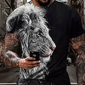 billige T-skjorter med dyreprint-Herre Grafisk Dyr Løve T skjorte Kortermet T skjorte 3D-utskrift Crew-hals Skjorte Årgang Mote Designer utendørs Daglig Sport Mørkebrun Svart Gul Vår sommer Klær S M L XL 2XL 3XL