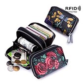 economico porta carte e custodie-portacarte da donna rfid moda portacarte in pelle crosta con doppia cerniera portafogli da donna con stampa floreale 3d di grande capacità