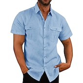 cheap Business Casual-Men&#039;s Shirt Linen Shirt Summer Shirt Beach Shirt Solid Color Vacation Daily Black White Navy Blue Blue Short Sleeve Turndown Spring Autumn / Fall Clothing Apparel Button-Down