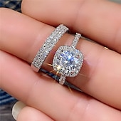 economico Anelli-Anello Matrimonio Classico F1209 Platino Oro Rame Prezioso Di tendenza Semplice 2 pezzi Zirconi