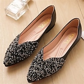 cheap Women&#039;s Flats-Women&#039;s Pointed Toe Rhinestone Flats – Elegant Glitter Slip-On Shoes for Wedding, Party, and Evening Wear