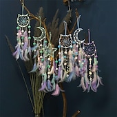 baratos Espanta-espíritos-1 peça apanhador de sonhos, padrão de lua de gato, penas de miçangas, apanhador de sonhos, decoração de parede para pendurar em casa, enfeite para quarto de criança