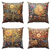 baratos Estilo Vintage-4.0 pçs Poliéster Cobertura de Almofada, Imprimir Art Deco Vintage Lazer Quadrada Tradicional Clássico
