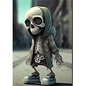 levne Halloweenové závěsné a stolní dekorace-cool figurky kostlivců, halloweenská socha lebky kostra panenka pryskyřice řemeslné ozdoby, módní mini cool figurky kostlivec výzdoba kostra muž pryskyřičná socha panenka pro domácí kancelář stolní dekorace