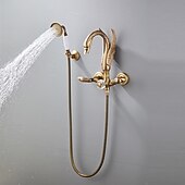 halpa Ulkotilojen suihkutarvikkeet-vintage messinginen suihkuhanasetti käsisuihkulla, perinteinen kylpyammeen juoksuputki kaksikahvainen kylpyamme hana seinään kiinnitettävä