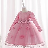 cheap Party Dresses-Kids Girls&#039; Dress Party Dress Flower Long Sleeve Special Occasion Birthday Mesh Embroidered Princess Sweet Polyester Midi Party Dress Summer Spring 4-12 Years Pink Wine Green