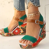 preiswerte Keilsandalen-Damen-Keilsandalen im Boho-Stil mit Blumenmuster – offenes Plateaudesign mit verstellbaren Riemen für lässige Sommeroutfits