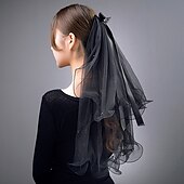 cheap Wedding Veils-Two-tier Personalized / Pearls Wedding Veil Elbow Veils with Faux Pearl / Satin Bow Tulle