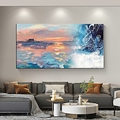 cheap Landscape Paintings-Pure Hand painted Sunset Sea Sky Ocean Beach Landscape Colorful Abstract Wall Art Extra Large Panoramic Oil Painting On Canvas