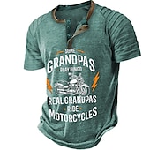 billiga Roliga ord-Papa Shirts Motorcykel Vintage Herr 3D Skjorta För Födelsedag | Brun Sommar Bomull | Henley Raglan Bokstav Grafiska Tryck Kläder Klädesplagg Utomhus Daily Kortärmad Patchwork Plisseringar Mode