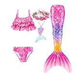 cheap Mermaid Swimsuit-Kids Girls&#039; Five Piece Mermaid Swimwear Swimwear Bikini Swimming Rainbow Cute Sexy Print Bathing Suits 3-10 Years Summer Light Blue Rose Gold