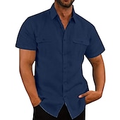 cheap Business Casual-Men&#039;s Shirt Linen Shirt Summer Shirt Beach Shirt Solid Color Vacation Daily Black White Navy Blue Blue Short Sleeve Turndown Spring Autumn / Fall Clothing Apparel Button-Down