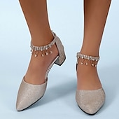 levne Poloformální-dámské svatební boty lodičky boty pro nevěstu boty pro družičku elegantní denní sexy klub bling šumivé boty zlatý střípek drahokamu flitr robustní podpatek špičaté boty jarní letní párty