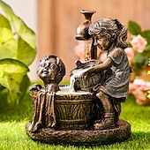 Недорогие садовые скульптуры и статуи-садовая статуя фонтана флуоресцентный свет ночью детская прихоть античная бронзовая скульптура фонтана ландшафтный дизайн украшение для сада газон патио балкон художественный декор