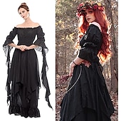 economico Vestito-Vintage Gotico Medievale Vestito Costume Cosplay Abito ispirato alla Reggenza Fiera del Ren Manica del polsino svasato Vichingo Elfico Per donna Celtico Costumi da pirata Fantasia Halloween Mascherata