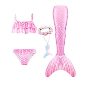 cheap Mermaid Swimsuit-Kids Girls&#039; Five Piece Mermaid Swimwear Swimwear Bikini Swimming Rainbow Cute Sexy Print Bathing Suits 3-10 Years Summer Light Blue Rose Gold