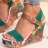 preiswerte Keilsandalen-Damen-Keilsandalen im Boho-Stil mit Blumenmuster – offenes Plateaudesign mit verstellbaren Riemen für lässige Sommeroutfits
