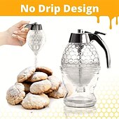 رخيصةأون تخزين أدوات المطبخ-موزع عسل سعة 8 أونصة مع شراب القيقب بدون تقطير &amp; وعاء على شكل مشط العسل - مثالي للتخزين المنزلي!