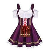 abordables Femmes-grande taille costume d'oktoberfest robe de bière dirndl trachtenkleider tenues de femme de chambre allemand munich wiesn femmes style traditionnel chemise en tissu tablier
