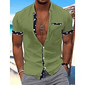 preiswerte Urlaub-Herren Hemd leinenhemd Sommerhemd Strandbekleidung Lässiges Hemd Knopfhemd Farbblock Urlaub Curise Weiß Blau Grün Khaki Kurzarm Umlegekragen Sommer Bekleidung Patchwork