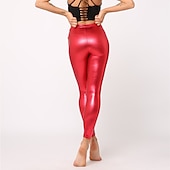 cheap Bottoms-1980s High Waisted Shiny Latex Patent Leggings PU Leather Pencil Pants Disco Women&#039;s Carnival Masquerade Party Bachelorette Party Pride Parade Adults&#039; Pants