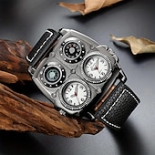 preiswerte Quarz-Uhren-Oulm Herren Quarz Uhr Minimalistisch Retro Vintage Sport Mode Kompass Wasserdicht Thermometer Dekoration Lederuhr