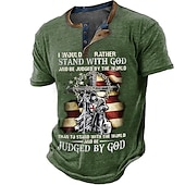 abordables Palabras divertidas-Hombre Graphic Cruz Fe Henley Shirt Manga Corta Impresión 3D Moda Design Cómodo Exterior Diario Verano Negro Verde Caqui Azul Oscuro Henley Camiseta Henley