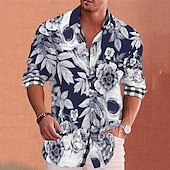 billiga Blommönster-Herr Blommig Skjorta Aloha skjorta Långärmad Mode Streetwear Designer Utomhus Ledigt Dagligen Sommar Vår Höst Nedvikt Mönster Svart Vit Rubinrött Marinblå Ljuslila