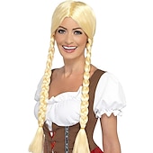 economico Parrucche da festa-parrucche cosplay birra oktoberfest smiffys lunga parrucca bionda da donna con trecce/codino treccia parrucca di bellezza bavarese