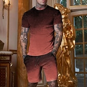 billige T-skjorter med trykk for menn-Herre Grafisk Gradert 2stk T-skjorter sett Shorts og T-skjorte sett T-skjorte antrekk T-skjorte i dobbel farge Kortermet Crew-hals Designer Fritid Bekvem utendørs Feriereise Daglig 3D-utskrift 2 deler