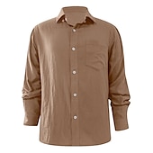 voordelige Vakantie-Voor heren Overhemd Linnen overhemd Zomer overhemd Strand hemd Overhemden zonder broek Effen Kleur Buiten Vakantie Zwart Bruin Groen Khaki Lange mouw Strijkijzer Lente &amp; Herfst Kleding Button-omlaag