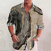 お買い得  幾何学模様-男性用 勾配 幾何学模様 マーブル シャツ ボタンアップシャツ 長袖 ファッション ストリートファッション デザイナー アウトドア カジュアル 日常 夏 春 秋 スタンド プリント ブラック イエロー グリーン カーキ色 グレー