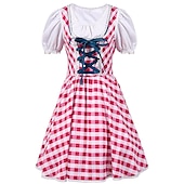 billige Dirndl-Oktoberfest Dirndl Trachtenkleader Oktoberfest / øl bayerske bayerske Wiesn Tradisjonell stil Enger Dame Tradisjonell stil klut Topp Kjole Forkle
