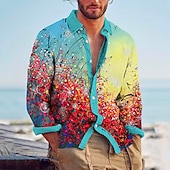 ieftine Model de plante-Bărbați Floral Cămașă Camașă cu nasturi Manșon Lung Modă Șic Stradă Designer În aer liber Casual Zilnic Vară Primăvară Toamnă Răsfrânt Imprimeu Albastru piscină Portocaliu