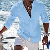 voordelige Vakantie-Voor heren Overhemd linnen overhemd Katoenen linnen overhemd Zomer overhemd Strand hemd Overhemd met knopen Effen Casual Dagelijks Zwart Wit Marineblauw blauw Lange mouw Strijkijzer Lente zomer