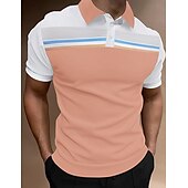 cheap Sports-Men&#039;s Button Up Polos Polo Shirt Casual Holiday Lapel Short Sleeve Fashion Basic Color Block Button Summer Regular Fit Light Sky Blue Yellow Light Green Pink Burgundy Beige Button Up Polos
