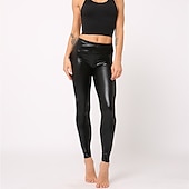 cheap Bottoms-1980s High Waisted Shiny Latex Patent Leggings PU Leather Pencil Pants Disco Women&#039;s Carnival Masquerade Party Bachelorette Party Pride Parade Adults&#039; Pants