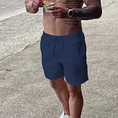 baratos Retrô-Homens Calção Shorts de linho Shorts de verão Shorts de praia Com Cordão Cintura elástica Tecido Respirável Macio Curto Casual Diário Feriado Roupa de rua Havaiana Preto Branco Micro-Elástica
