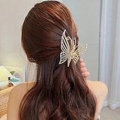 cheap Hair Styling Accessories-Butterfly Crystal Hair Claw Clips Pearl Rhinestone Golden Metal Hair Clips Large Gem Hair Jaw Clips Strong Hold Non-Slip Hair Catch Barrettes Clamps For Thick And Thin Hair Accessories For Women Girls