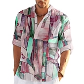 Men's Color Block Geometry Shirt Button Up Shirt Long Sleeve Fashion Streetwear Designer Outdoor Street Daily Summer Spring Fall Stand Collar Print Yellow Blue Purple Green Gray4
