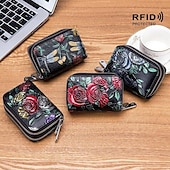 economico porta carte e custodie-portacarte da donna rfid moda portacarte in pelle crosta con doppia cerniera portafogli da donna con stampa floreale 3d di grande capacità