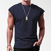billiga Gym-toppar-Herr Linne Undertröjor Ärmlös tröja Ärmlös Rund hals Sommar Slät Mode Designer Muskel Utomhus Utekväll Gym Svart Vit Rubinrött Topp t-shirt för män