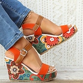 preiswerte Keilsandalen-Damen-Keilsandalen im Boho-Stil mit Blumenmuster – offenes Plateaudesign mit verstellbaren Riemen für lässige Sommeroutfits