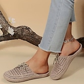 abordables Chaussures sans lacet et mocassins femme-Chaussures mocassins à enfiler tissées pour femmes – chaussures plates respirantes à lacets pour les promenades sur la plage, les travaux de jardinage et les tenues d&#039;été décontractées