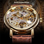 cheap Mechanical Watches-Winner Transparent Fashion Case Luxury Casual Design Leather Strap Mens Watches Top Brand Luxury Mechanical Skeleton Watch