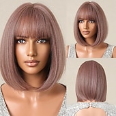 abordables Perruques Synthétiques Sans Bonnet-perruques bob noires pour les femmes perruques bob courtes avec une frange perruques droites pour un usage quotidien remplacement des cheveux cheveux naturels à la recherche d&#039;une fille utilisation