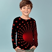 billiga Pojkens 3D Vision &amp; Geometri-Pojkar 3D Grafisk 3D Print T-shirt Långärmad 3D-tryck Sommar Vår Höst Sport Mode Streetwear Barn 3-12 år Utomhus Ledigt Dagligen Normal