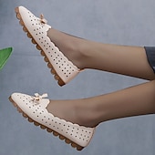 economico Ballerine da donna-mocassini pieghevoli bianchi da donna - scarpe basse traspiranti traforate con fiocco, suola morbida, scarpe comode e casual per lavoro, viaggi e uso quotidiano